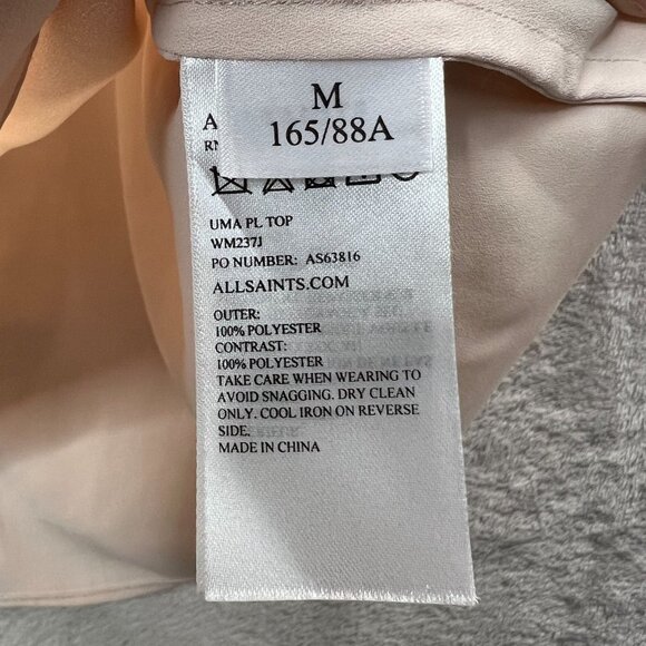 Allsaints Uma Top Womens Medium Beige Peach Boxy Chiffon Blouse - Picture 8 of 9